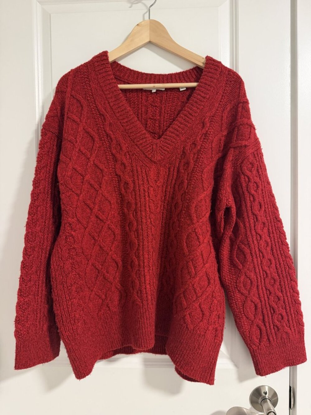 Vince Cable Knit V-Neck Sweater Red Merino Wool Cashmere Blend Size L